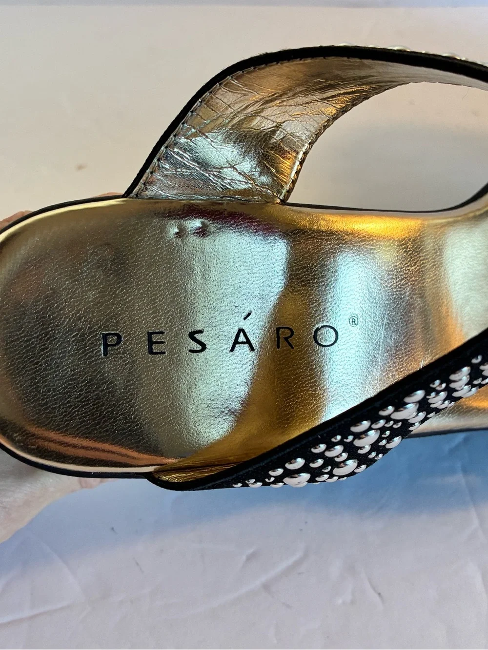 Pesaro Hill Black Rhinestone Wedge Sandals – Size 9M